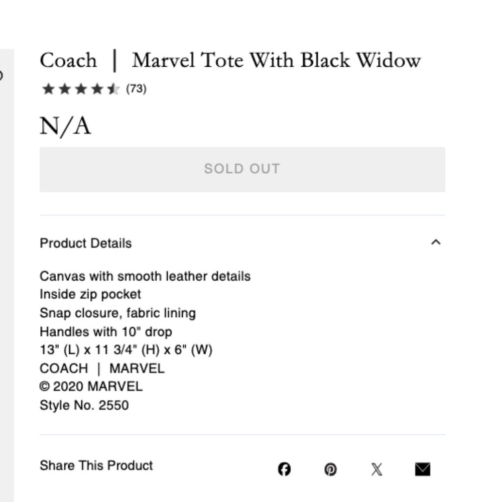Coach Marvel Tote With Black Widow Print - Picture 4 of 8